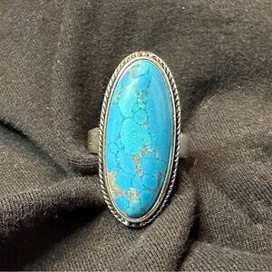 Vintage style elongated oval turquoise ring